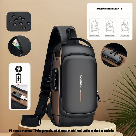 Fashion Men Sling Bag Pack with Lock Waterproof -Theft Chest Bag with USB Charging Port Shoulder Bag Body Backpack