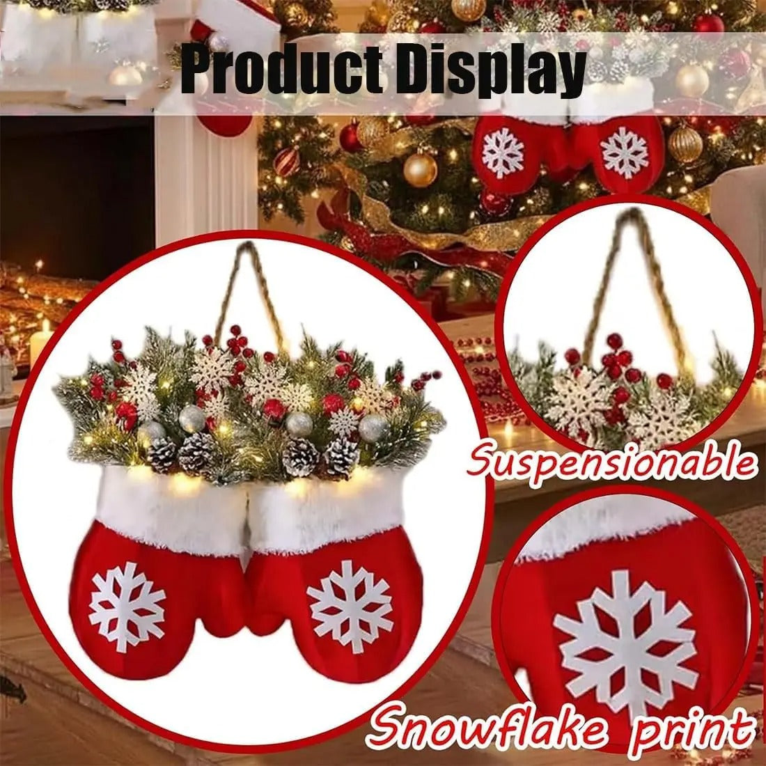 🎄Hot Sale-60% OFF🥊Twinkling Christmas Mitten Wreath with LED Lights💐✨