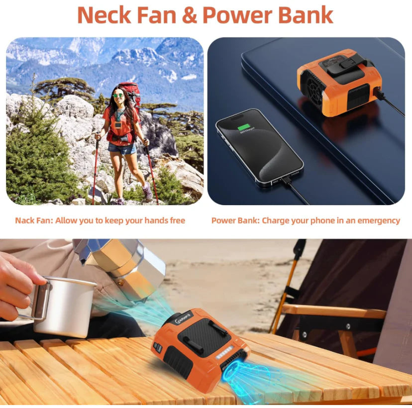 Waist Fan - Portable Neck Fan with 10000mAh Battery, 24-Hour Runtime, LED SOS Light, 3 Speeds, 15500RPM Strong Airflow - Ideal Belt Clip Fan for Jobsite, Farming, Fishing