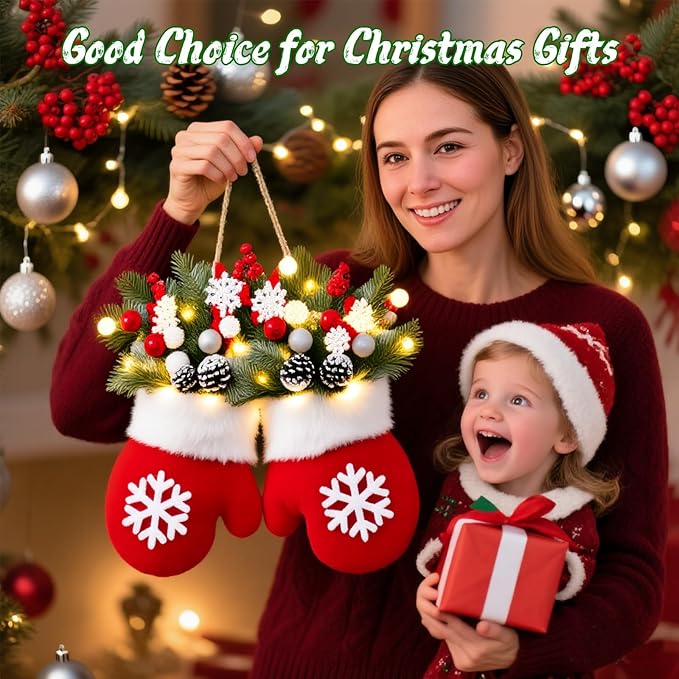 Twinkling Christmas Mitten Wreath with 120 LED Lights💐✨-🎄Hot Sale-60% OFF🥊
