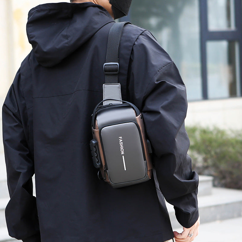 Fashion Men Sling Bag Pack with Lock Waterproof -Theft Chest Bag with USB Charging Port Shoulder Bag Body Backpack