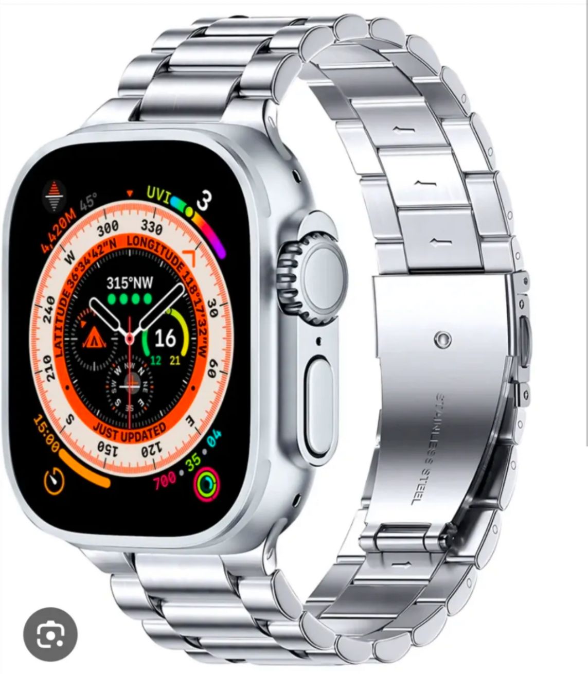Ultra 7 in 1 Straps 2.1 Inch HD Screen & Bluetooth Calling Smart Watch With 7 Different Straps Kit-Wireless Charging