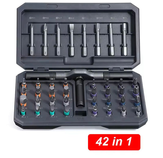 42 in 1 Magnetic Screwdriver Kit DIY Ratchet Screwdriver Set with T Handle Multi-Bit Drive Portable Repair Tool Kit