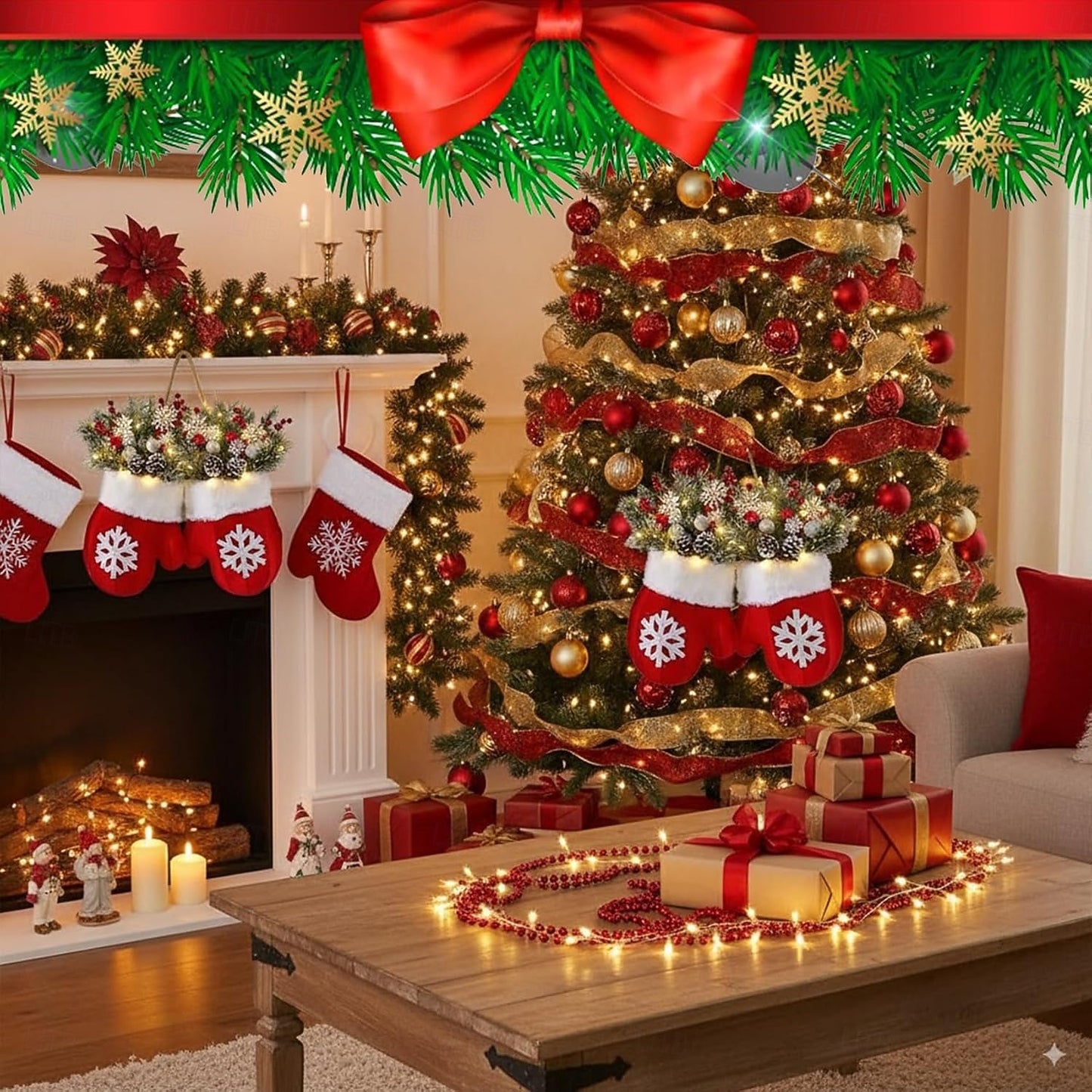 Twinkling Christmas Mitten Wreath with 120 LED Lights💐✨-🎄Hot Sale-60% OFF🥊