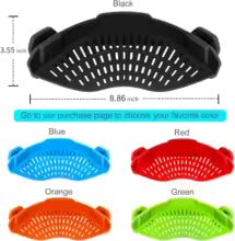 Silicone clip strainer for pots and bowls