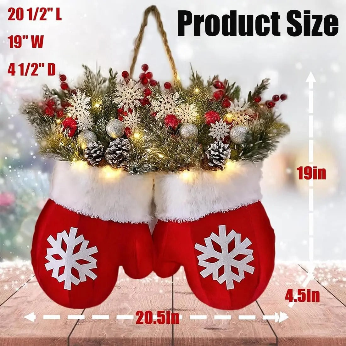 🎄Hot Sale-60% OFF🥊Twinkling Christmas Mitten Wreath with LED Lights💐✨