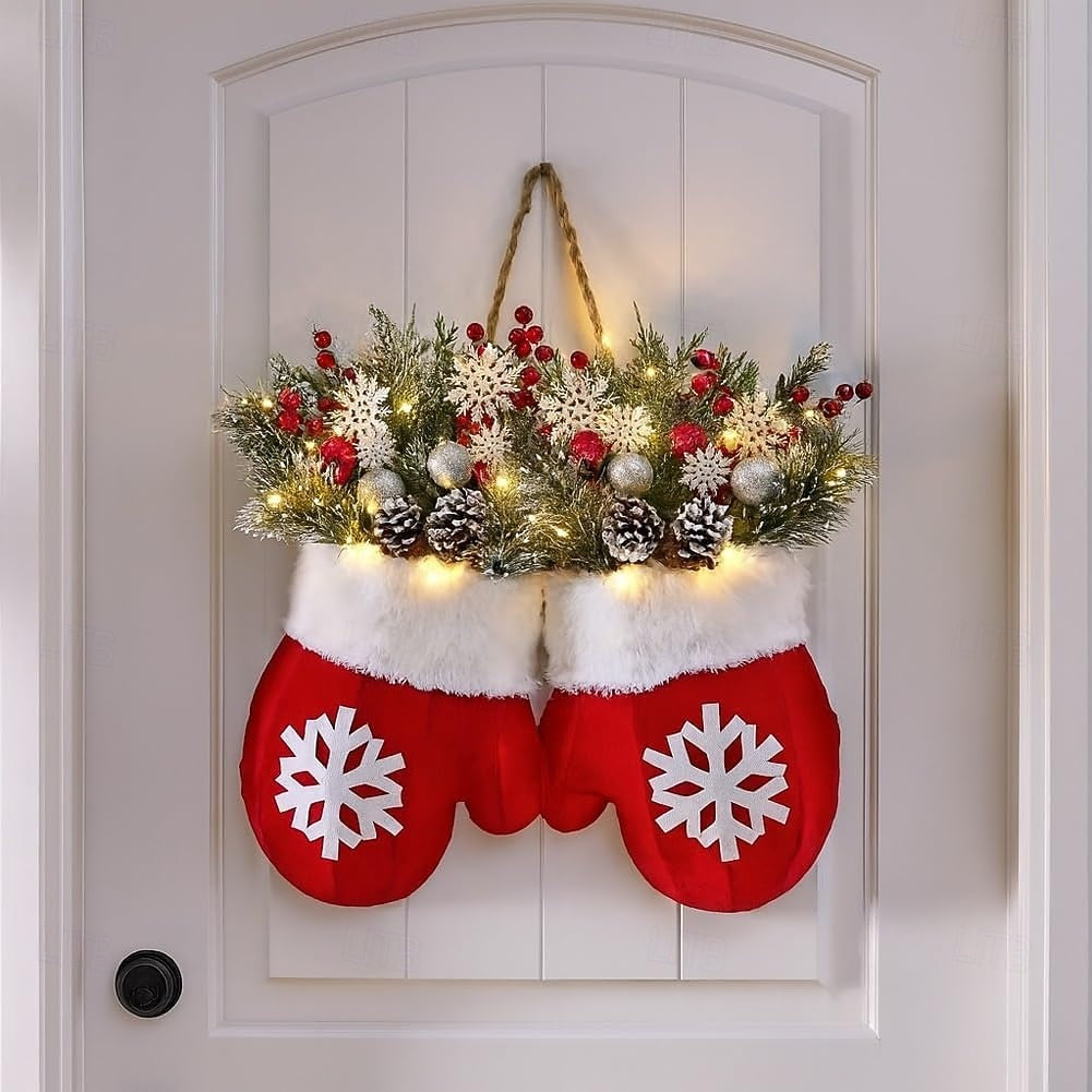 Twinkling Christmas Mitten Wreath with 120 LED Lights💐✨-🎄Hot Sale-60% OFF🥊